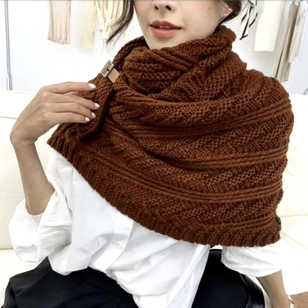TRÏBE Knitted Tan Cape Shawl With Faux Leather Buckle Detail NWT